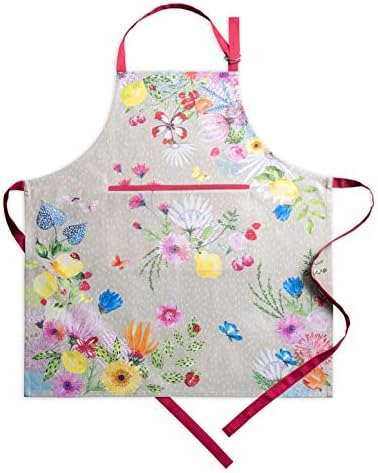 Maison d' Hermine Apron 100% Cotton 27.50"x31.50" 1 Piece Adjustable Neck Strap Cloth Apron with Center Pocket for Gifts, Women, Men, Chef & BBQ, Jardin D'Ete - Fog - Spring/Summer