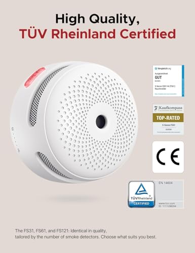 X-Sense Wi-Fi Smoke Alarms for Home with SBS50 Base Station, Wireless Interlinked Smart Smoke Alarm Home Security System, Smart Fire Alarm, Compatible with X-Sense Home Security APP, FS31