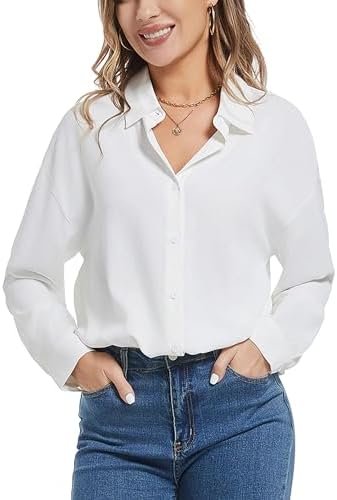 Woolicity Camisas de vestir con botones para mujer, de manga larg...