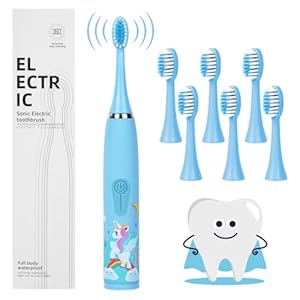 Vicloon Kinder Elektrische Zahnbürste Blau mit 6 Köpfen