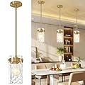 Vaziden 4.72" Hammered Glass Pendant Lighting for Kitchen Island 1 Pack, Modern Brushed Gold Pendant Light Fixtures, Adjustable Ceiling Pendant Light for Kitchen Island Dining Room Bedroom Hallway