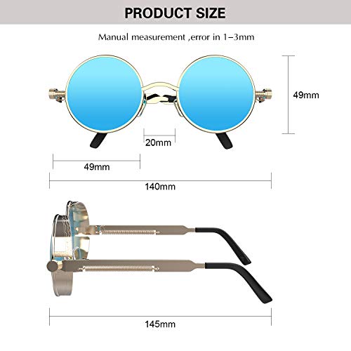 Image of PROUDDEMON Retro Gothic Steampunk Sunglasses for Women Men Round Lens Metal Frame
