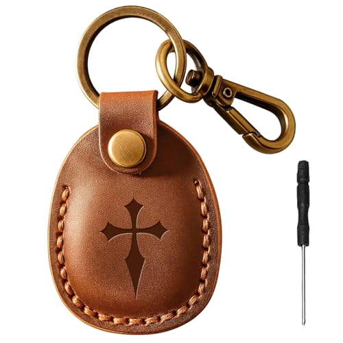 Compatible with Air Tag Holder Case Keychain, Genuine Leather for Air Tags Keychain Holder for Kids, Bags(Cross)