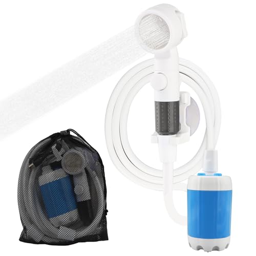 Outdoor Shower & Portable Rinse Kit 10-Piece Portable Camping Shower with USB Rechargeable Pump Hose and Multi-Spray Showerhead Pumps Water from Bucket for Camping Travel Pet Bath Plant Watering