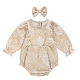 ZOELNIC Baby Girl Fall Outfits Newborn Girl Clothes Long Sleeve Baby Girls Rompers Beige Baby Girl Floral Outfit 12-18 Months