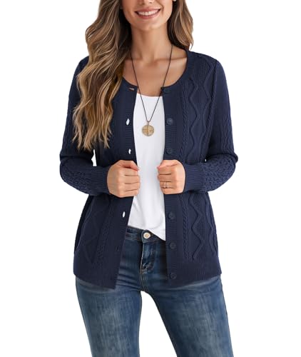 CZYINXIAN Women's Cable Knit Cardigan Sweater Casual Long Sleeve Open Front Button Down Fall Outerwear2