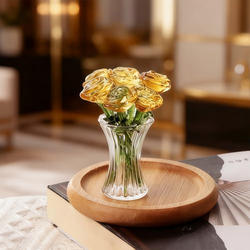 クリスタル ローズ ブーケ 花瓶付き置物 収集価値のある花の装飾品 本棚 デスクやホーム オフィスのディスプレイ 記念日の装飾