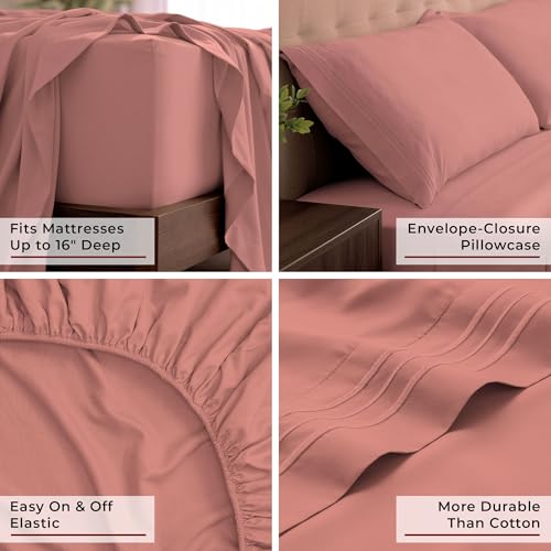 Image of Mellanni King Sheets Set - 4 PC Iconic Collection Bedding | Hotel Luxury, Extra Soft, Cooling Bed Sheets - Wrinkle, Fade, Stain Resistant (King, Coral)