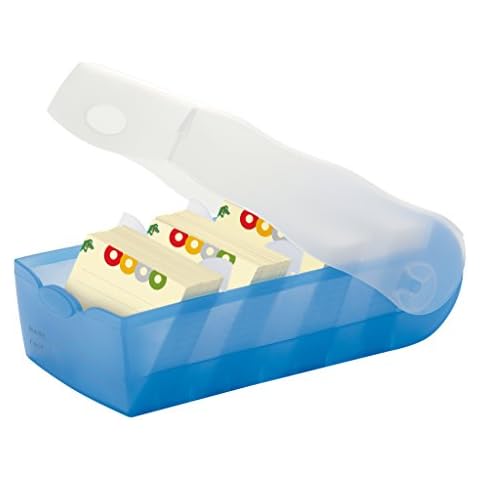 HAN Lernkarteibox CROCO, einfach Vokabeln lernen mit 5-Fächer-Lernsystem, DIN A7 Karteikasten für 900 Karten, inkl. 5 Stützplatten + 100 Lernkarten, Karteibox, Lernbox, 997-643, transluzent / blau Cover
