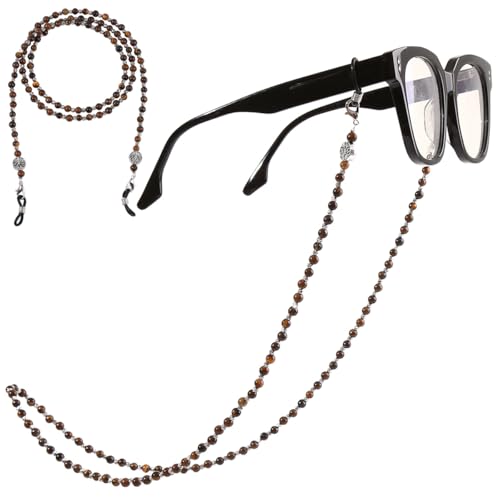 RACIOCK Women Men Glasses Chains Energy Gemstone Beaded Sunglasses Eyeglasses Reading Glasses Retainer Strap Holder(Tiger Eye)