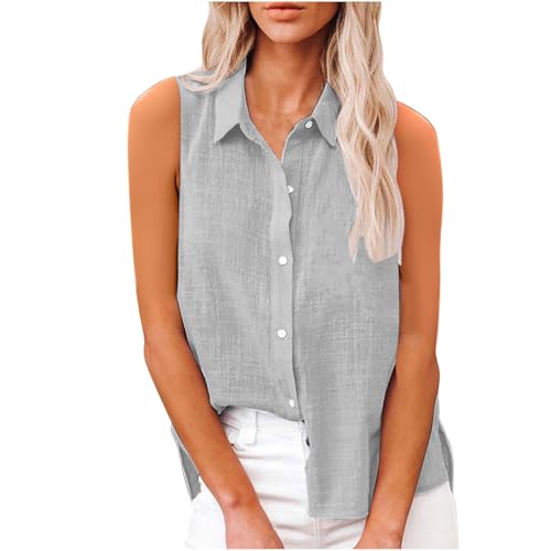 Blusas de gran tamaño tipo camisas de algodón y lino gris XL