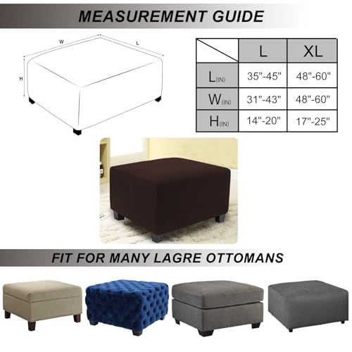 Image of NeColorLife Stretch Ottoman Cover Square Oversized Soft Knitted Jacquard Thick Covers for Large Square Ottoman Storage Stool Furniture Protector Brown X-Large