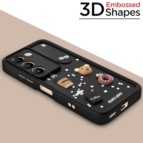 Image of Pikkme Back Cover for Vivo Y200e 5G / Vivo T3 5G | Cute Fun Cartoon 3D Bear Silicone Full Body Protection Bumper Cover (Black) | Cute