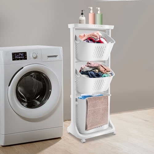 Panier à linge avec roulettes et 3 compartiments pour tri efficace - 8