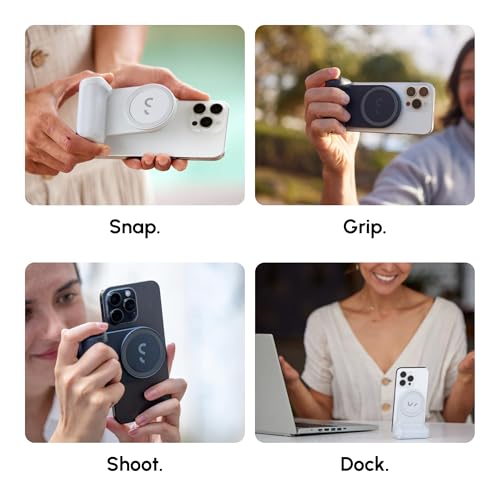 Image of ShiftCam SnapGrip Essential - Magnetic Phone Camera Grip with Wireless Shutter Button & Tabletop Dock - Compatible with iPhone & Android - Midnight