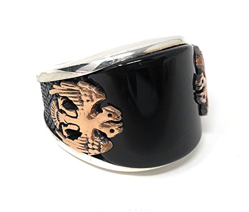 KAR Handmade 925 Sterling Silver Black Onyx Double Head Eagle Men's Ring-US K64T