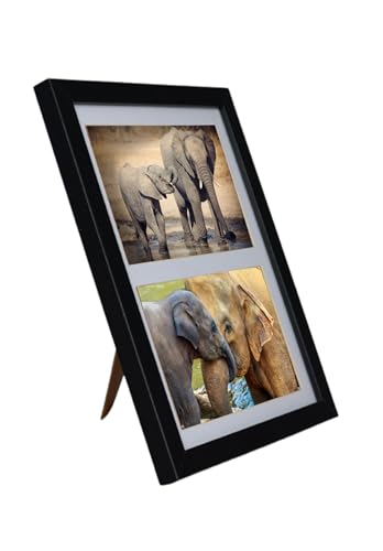BD ART Collage Bilderrahmen 17x23 für zwei Fotos 10x15 cm mit Passepartout, schwarzes MDF-Holz, moderner Fotorahmen zum Aufhängen an der Wand oder zum Platzieren auf einem Schrank