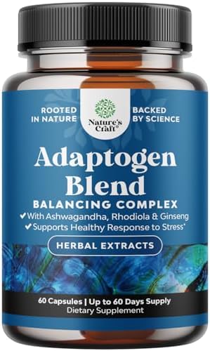Herbal Adaptogen Mood Support Supplement – Calming Adaptogens Supplement for Stress & Cortisol Management with Ashwagandha Rhodiola Rosea & Maca Root – Vegan Non GMO & Daytime Friendly – 60ct