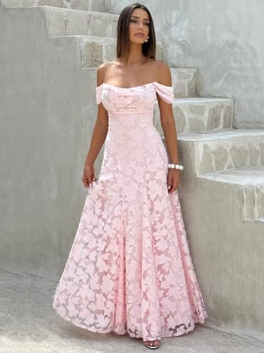 TORYEMY Floral Bridesmaid Dresses for Women Long Off The Shoulder A Line Cowl Neck Formal Wedding Guest Dress3
