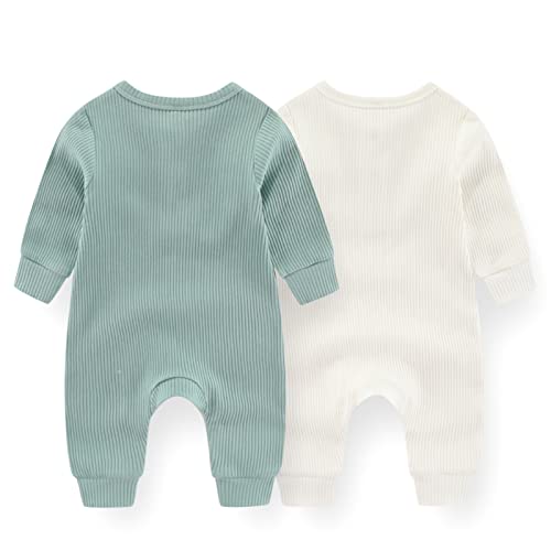 ZAV Solid Unisex Baby Boy Girl Rompers 2 Pack Long Sleeve Jumpsuits Infants Clothes Outfits2