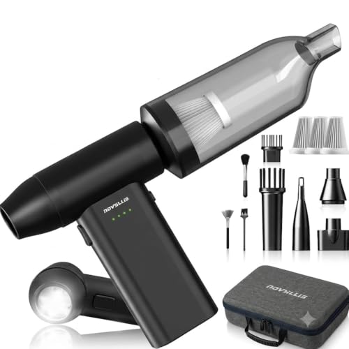 Novyllis Electric Compressed Air Duster Mini Blower Cordless with Computer Vacuum Cleaner kit Lighting 180,000 RPM 5 Speed Handheld 3 in 1 USB-C for pc Keyboards Home Car BBQ Grill