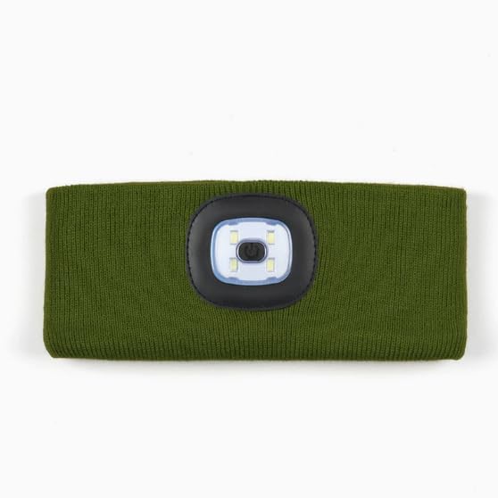 LED Lighted Headband, USB Rechargeable Night Running Headlamp Running Lights for Runners with 4 LED, Head Torch Stretchy Waterproof, Hands Free Flashlight for Runners Dog Walking Hiking (Green)