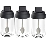 Condiment Container Canister Seasoning Box Set of 3 Spice Jars Salt Sugar Glass Condiment Pots Trans