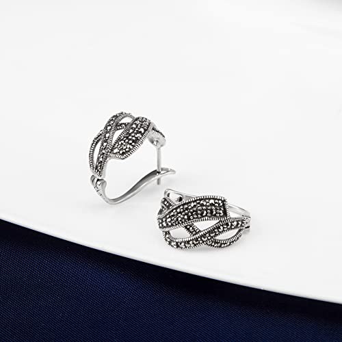 Vintage Black Marcasite Stud Earrings for Women Thai Silver Earrings Studs Gift3