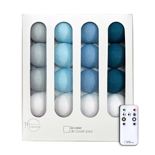 La Case de Cousin Paul Guirlande Lumineuse Chambre Enfant Boules Tissées LED, Télécommande, Programmable, USB, Fabriquée à la Main, Artisanale - 16 Boules...