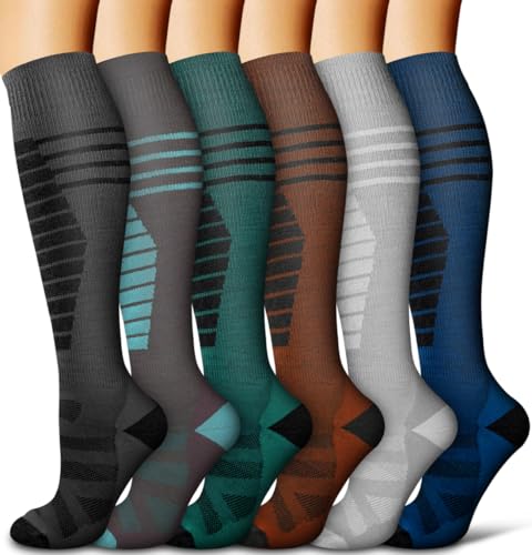 COOLOVER Copper Compression Socks for Women and Men(6 Pairs)-Best Support for Running, Athletic, Nursing, Travel