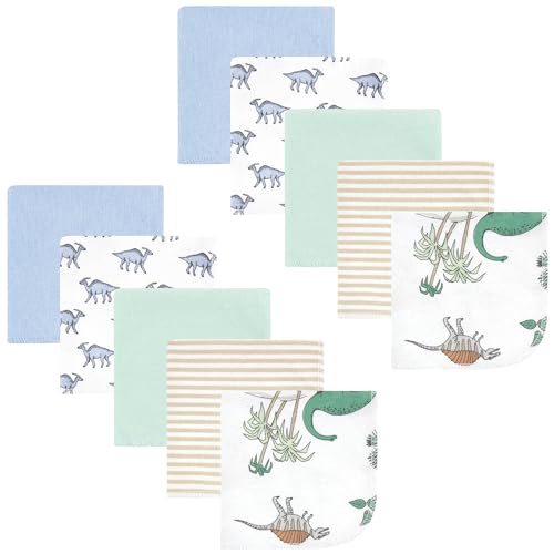 Image of Hudson Baby Unisex Baby Flannel Cotton Poly Washcloths, Boy Dino World 10Pk, One Size