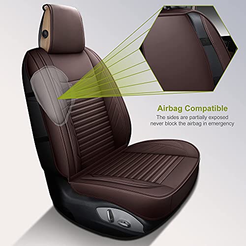 Image of AOOG Leather Car Seat Covers, Leatherette Automotive Seat Covers for Cars SUV Pick-up Truck, Non-Slip Vehicle Car Seat Covers Universal Fit Set for Auto Interior Accessories, Full Set, Brown