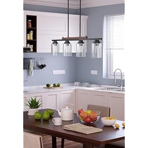 Amico Dining Room Light Fixture 4-Light Kitchen Island Lighting with Adjustable Rods, Farmhouse Decor Black Metal & Wood Chandelier with Seeded Glass Shade, Island Lights for Kitchen Amico Dining Room Light Fixture 4 Light Kitchen Island Lighting with Adjustable Rods Farmhouse Decor Black Metal Wood Chandelier with Seeded Glass Shade Island Lights for Kitchen