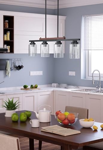 Amico-Dining-Room-Light-Fixture-4-Light-Kitchen-Island-Lighting-with-Adjustable-Rods-Farmhouse-Decor-Black-Metal-Wood-Chandelier-with-Seeded-Glass-Shade-Island-Lights-for-Kitchen Amico Dining Room Light Fixture 4 Light Kitchen Island Lighting with Adjustable Rods Farmhouse Decor Black Metal Wood Chandelier with Seeded Glass Shade Island Lights for Kitchen