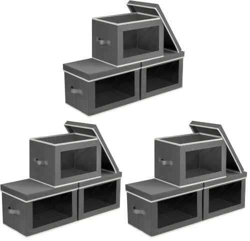 Image of Homsorout Storage Bins with Lids - Fabric Storage Boxe with Window, Collapsible Closet Organizers with Handles, 9 Pack Decorative Bin, Home Cubes Baskets for Clothes, Hat, Books, Dark Grey