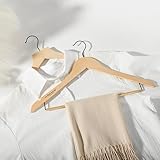 Sukkiri Homu 木製ハンガーセット クローゼット用 - 30個パック パンツハンガー10個付き ノンスリップ衣類ハンガー20本 360度回転フック 天然無垢材ハンガー