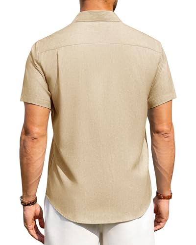 Image of Alimens & Gentle Mens Linen Shirts Short Sleeve Button Down Shirts Wrinkle Free Casual Vacation Beach Summer Tops