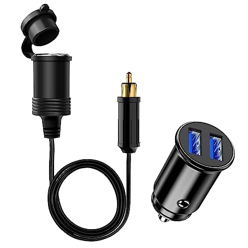 Hoembpn 90cm DIN Stecker auf Zigarettenanzünder Buchse Adapter Verlängerungskabel Wasserdicht, 12V / 24V Dual USB Port Zigarettenanzünder Auto Ladegerät für Auto, Motorrad, LKW Hoembpn 90cm DIN Stecker auf Zigarettenanzünder Buchse Adapter Verlängerungskabel Wasserdicht, 12V / 24V Dual USB Port Zigarettenanzünder Auto Ladegerät für Auto, Motorrad, LKW