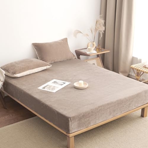 COYOLI ボックスシーツ プレミアム 抗菌加工 ダブル 140×200×30cm 冬用 あったか フランネル 洗える マイクロファイバー カフェモカ ベッドシーツ 63545