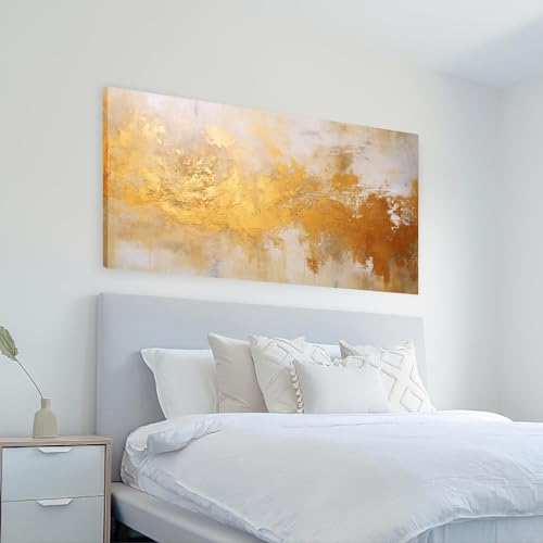 Toile murart or abstrait tableau marbre contemporain 35x75cm