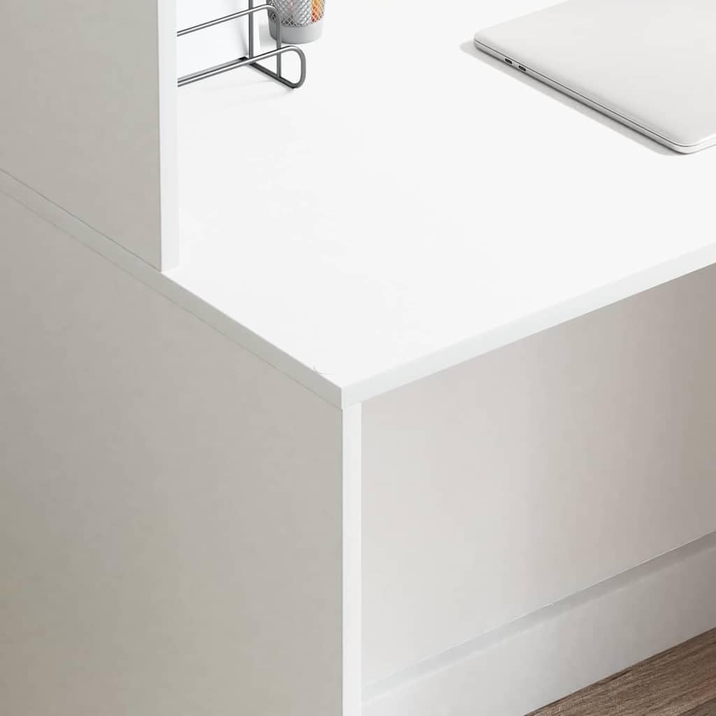 Scrivania con mensola bianca, 102 x 50 x 124 cm, in legno, postazione di lavoro per ufficio, casa, con spazio e design ergonomico, ideale per studiare e lavorare
