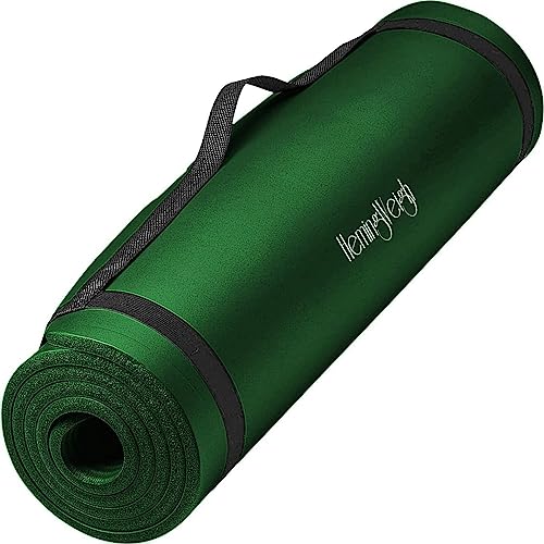 HemingWeigh Extra Thick High Density Exercise Yoga Mat with Carrying Strap for Exercise, Yoga and Pilates (Green 1/2 inch)