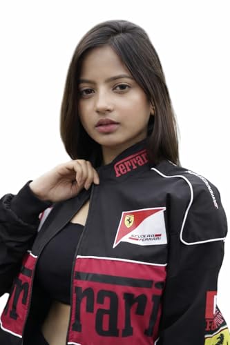 Image of BLACK F1 Speed Printed Jacket | Motorsport & Streetwear Fusion | Racing Jacket with Patches, Full Zip Hooded Motorsport Style Outerwear RED