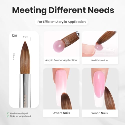 Image of Beetles Pro 1-Pcs Acrylic Nail Brush - Professional Pure Bristles Kolinsky Acrylic Brushes for Nails Metallic Nail Art Brushes for Nails Extension Gel, 3D Carving - Salon Quality Manicure Tool (12#)