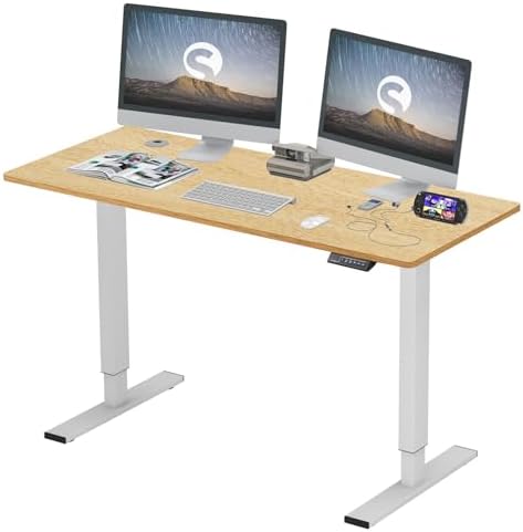 DlandHome - Escritorio eléctrico ajustable (140 cm, escritorio sentado de pie, escritorio, informático, ergonómico, escritorio, juego regulable en altura de 72 a 122 cm, con panel de control y 2