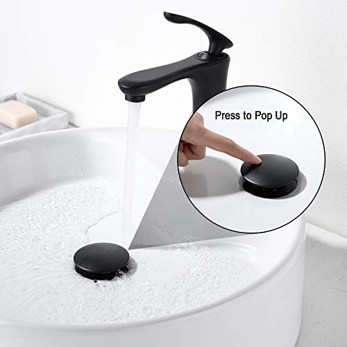 GORDEE Bathroom Sink Stopper P-Trap Complete Set Adjustable 1-1/4 Bottle Trap Solid Brass Sink Drain Kit Tube and Pop Up Drain Stopper Set without Overflow, Matte Black