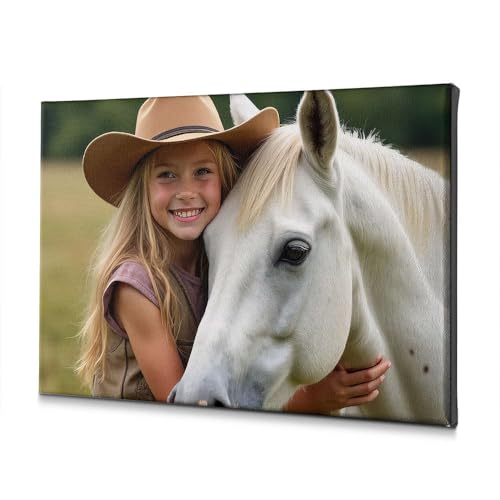 Toile décorative 20x30 cm motif fille cowboy et cheval