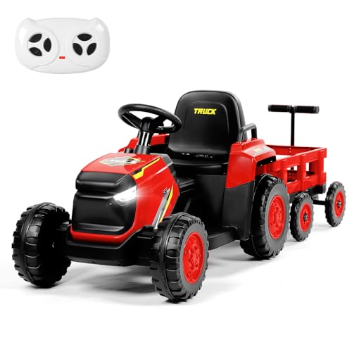 H.yeed Kids Ride on Tractor and Trailer Aged 3-6, 12V Batter