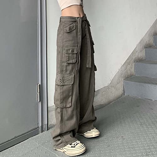 MEINVQIAOTI High Waisted Cargo Pants Women Straight Retro Street Green Baggy Combat Pants Women4