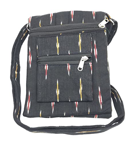 srishopify handicrafts Women’s Handcrafted Traditional Cotton Ikkat Print Fabric Sling Bags with Adjustable Shoulder Strap for Girls and Ladies Multipurpose Mobile Sling 9 Inch Multicolor